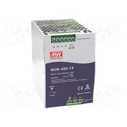 1 pcs x MEAN WELL - WDR-480-24 - Power supply: switched-mode, for DIN rail, 480W, 24VDC, 20A, OUT: 1