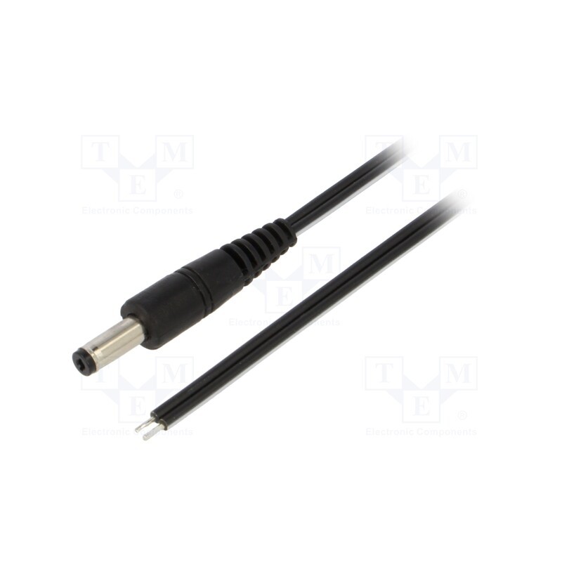 1 pcs x WEST POL - P48-TT-T050-050BK - Cable, 2x0.5mm2, wires,DC 4,8/1,7 plug, straight, black, 0.5m