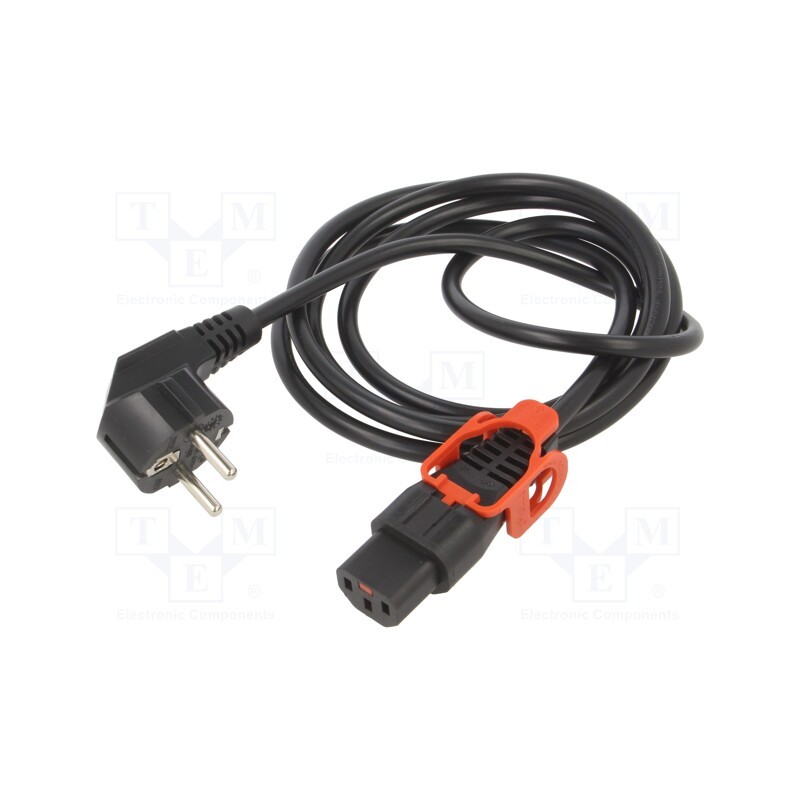 1 pcs x SCHAFFNER - IL13P-EU1-H05-3100-200 - Cable, CEE 7/7 (E/F) plug angled,IEC C13 female, 2m, black, 10A