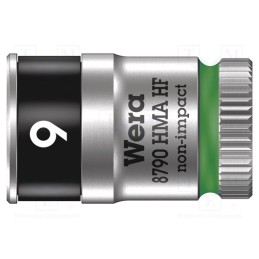 1 pcs x WERA - 5003724001 - Socket, 6-angles,socket spanner, HEX 9mm, 1/4', 23mm, Zyklop