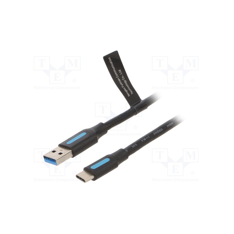 1 pcs x VENTION - COZBH - Cable, USB 3.0, USB A plug,USB C plug, nickel plated, 2m, black