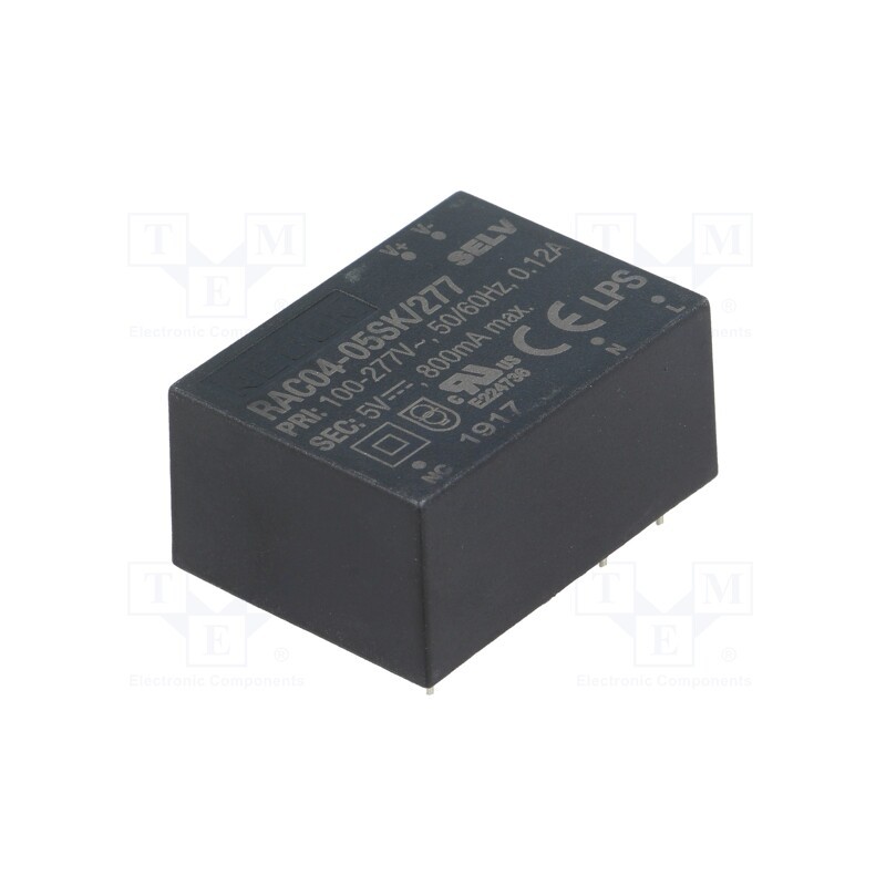 1 pcs x RECOM - RAC04-05SK/277 - Converter: AC/DC, 4W, 80÷305VAC, Usup: 110÷390VDC, Uout: 5VDC, 76%