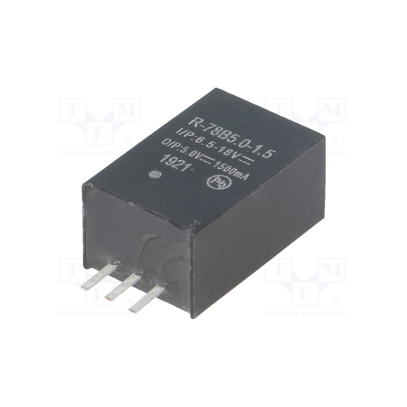 1 pcs x RECOM - R-78B5.0-1.5 - Converter: DC/DC, 7.5W, Uin: 6.5÷18V, Uout: 5VDC, Iout: 1.5A, SIP3
