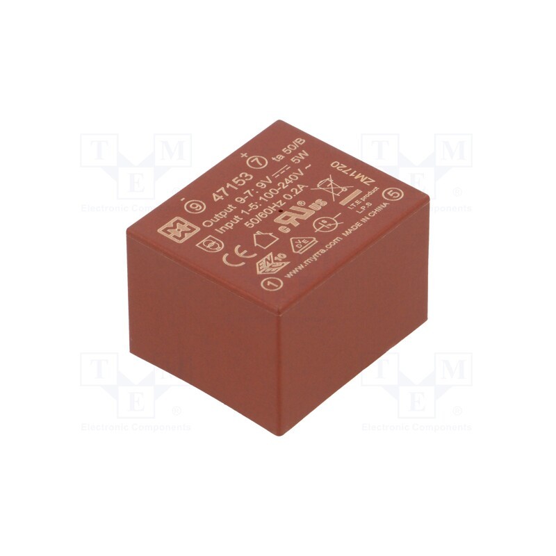 1 pcs x MYRRA - 47153 - Converter: AC/DC, 5W, 85÷265VAC, Usup: 120÷370VDC, Uout: 9VDC, 72%