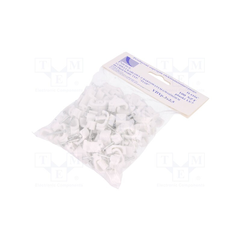1 pcg x PAWBOL - H.7018A -100 -AS - Holder, white, for flat cable,YDYp 3x2,5, 100pcs, with a nail