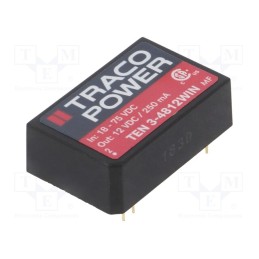 1 pcs x TRACO POWER - TEN 3-4812WIN - Converter: DC/DC, 3W, Uin: 18÷75V, Uout: 12VDC, Iout: 250mA, DIP24