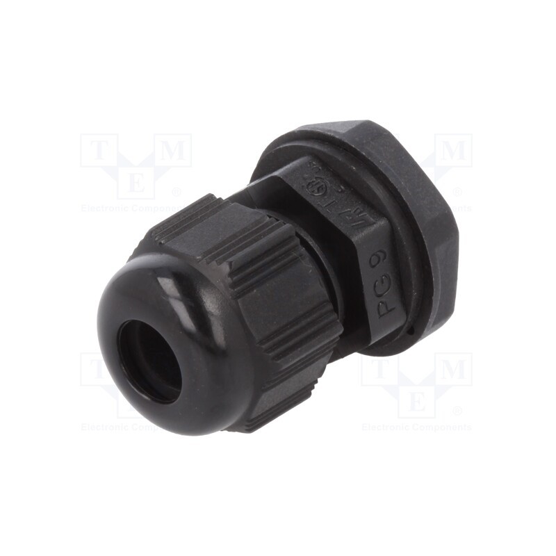 1 pcg x ALPHA WIRE - PPC9 BK080 - Cable gland, PG9, IP66,IP68, polyamide, black, 10pcs.