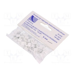 1 pcg x PAWBOL - H.7004A -25 - Holder, white, on round cable, 25pcs, with a nail, 6mm