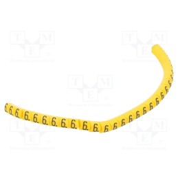 1 pcg x PARTEX - PA-02003PV40.6 - Markers, Marking: 6, 1.3÷3mm, PVC, yellow, -30÷60°C, leaded, PA-02