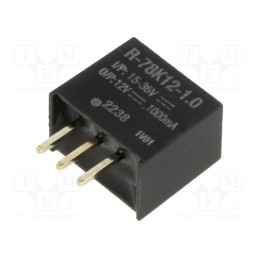 1 pcs x RECOM - R-78K12-1.0 - Converter: DC/DC, Uin: 15÷36V, Uout: 12VDC, Iout: 1A, SIP3, THT