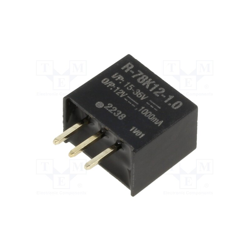 1 pcs x RECOM - R-78K12-1.0 - Converter: DC/DC, Uin: 15÷36V, Uout: 12VDC, Iout: 1A, SIP3, THT