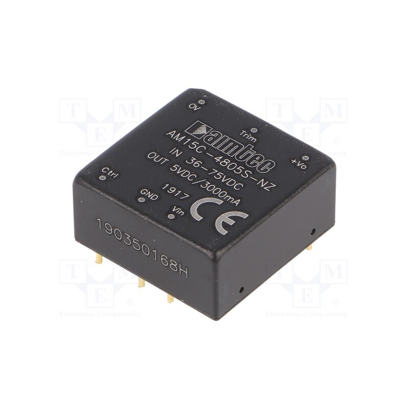 1 pcs x AIMTEC - AM15C-4805S-NZ - Converter: DC/DC, 15W, Uin: 36÷75V, Uout: 5VDC, Iout: 3A, 1'x1', OUT: 1