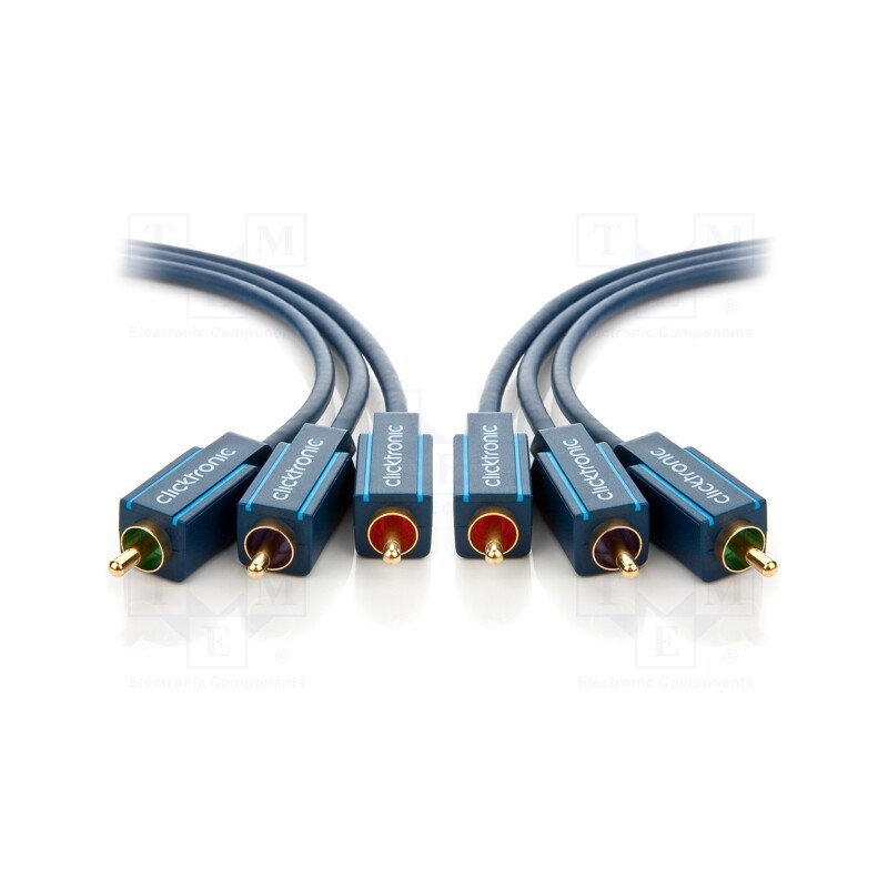 1 pcs x CLICKTRONIC - - - Cable, RCA plug x3,both sides, 15m, Plating: gold-plated, blue