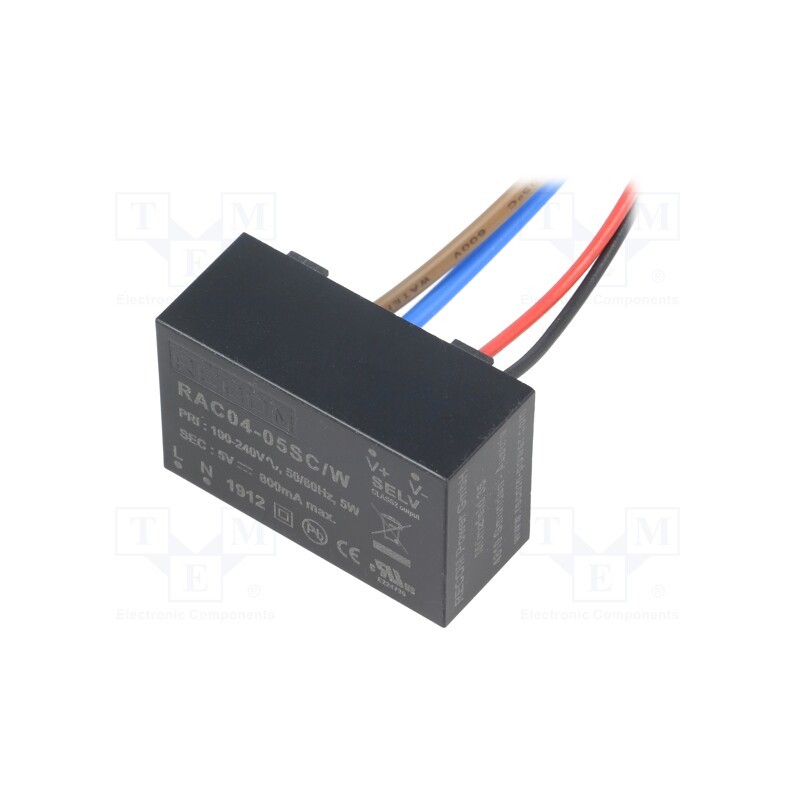 1 pcs x RECOM - RAC04-05SC/W - Converter: AC/DC, 4W, 80÷264VAC, Usup: 115÷370VDC, Uout: 5VDC, 72%
