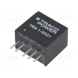 1 pcs x TRACO POWER - TRN 1-0521 - Converter: DC/DC, 1W, Uin: 4.5÷13.2V, Uout: 5VDC, Uout2: -5VDC, SIP
