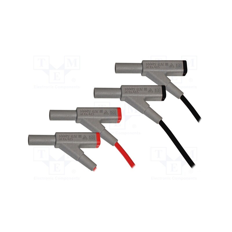 1 pcs x PEAKTECH - P 7025 - Test leads, Inom: 16A, Len: 0.95m, insulated, black,red, 2pcs.