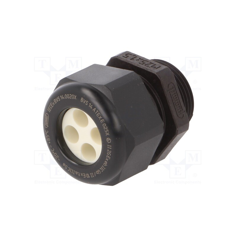 1 pcs x HUMMEL - 1.581.2500.51 - Cable gland, multi-hole, M25, 1.5, IP68, polyamide, black, 6mm