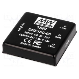 1 pcs x MEAN WELL - DKE15C-05 - Converter: DC/DC, 15W, Uin: 36÷72V, Uout: -5VDC,5VDC, Iout: 1500mA