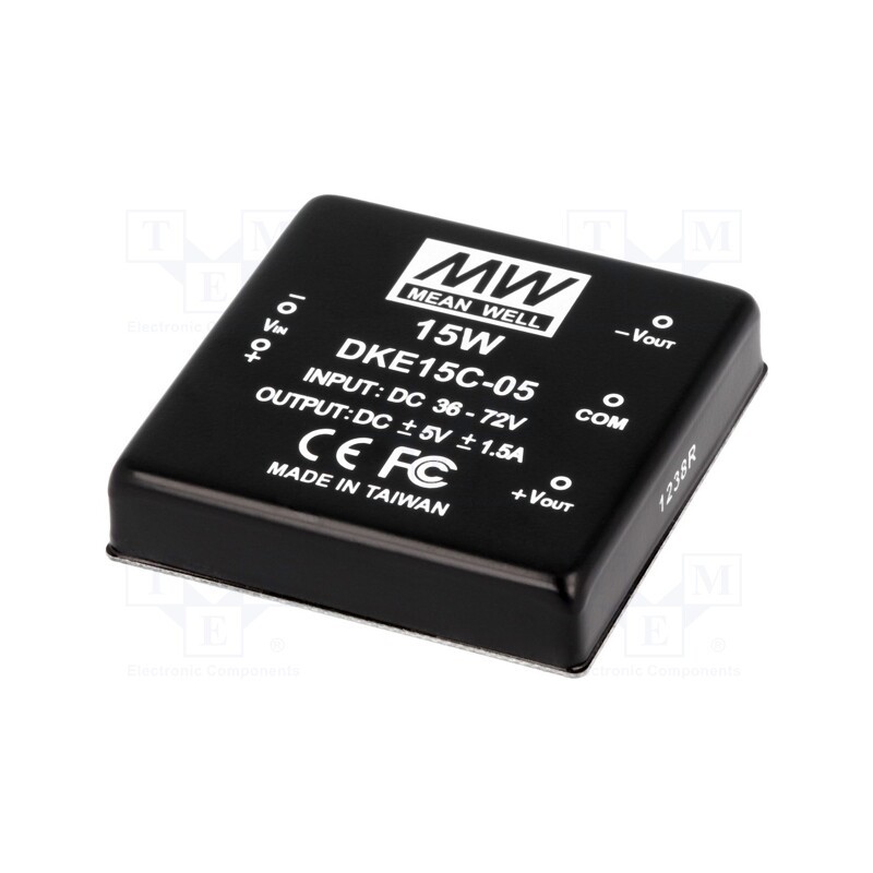 1 pcs x MEAN WELL - DKE15C-05 - Converter: DC/DC, 15W, Uin: 36÷72V, Uout: -5VDC,5VDC, Iout: 1500mA