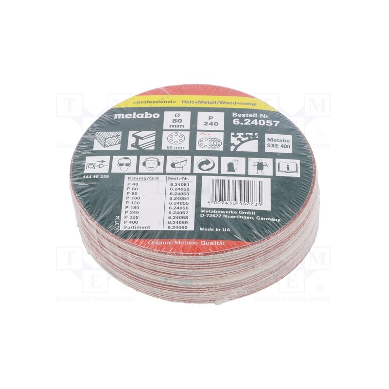 1 set x METABO - 624057000 - Sandpaper, Ø: 80mm, Granularity: 240, Mounting: self-adhesive