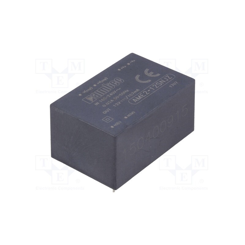 1 pcs x AIMTEC - AME2-12SNJZ - Converter: AC/DC, 2W, 165÷264VAC, Usup: 233÷370VDC, Uout: 12VDC