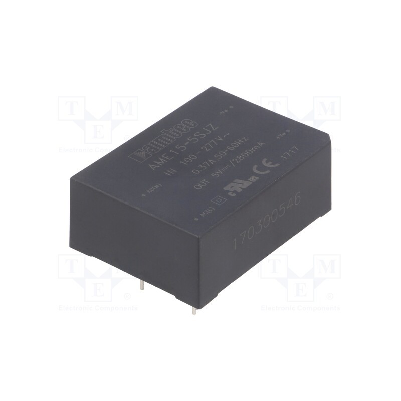 1 pcs x AIMTEC - AME15-5SJZ - Converter: AC/DC, 15W, 85÷305VAC, Usup: 100÷430VDC, Uout: 5VDC, 78%
