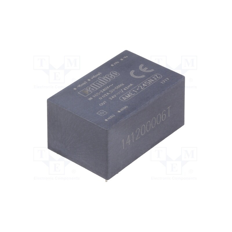 1 pcs x AIMTEC - AME1-24SNJZ - Converter: AC/DC, 1W, 165÷264VAC, Usup: 233÷370VDC, Uout: 24VDC
