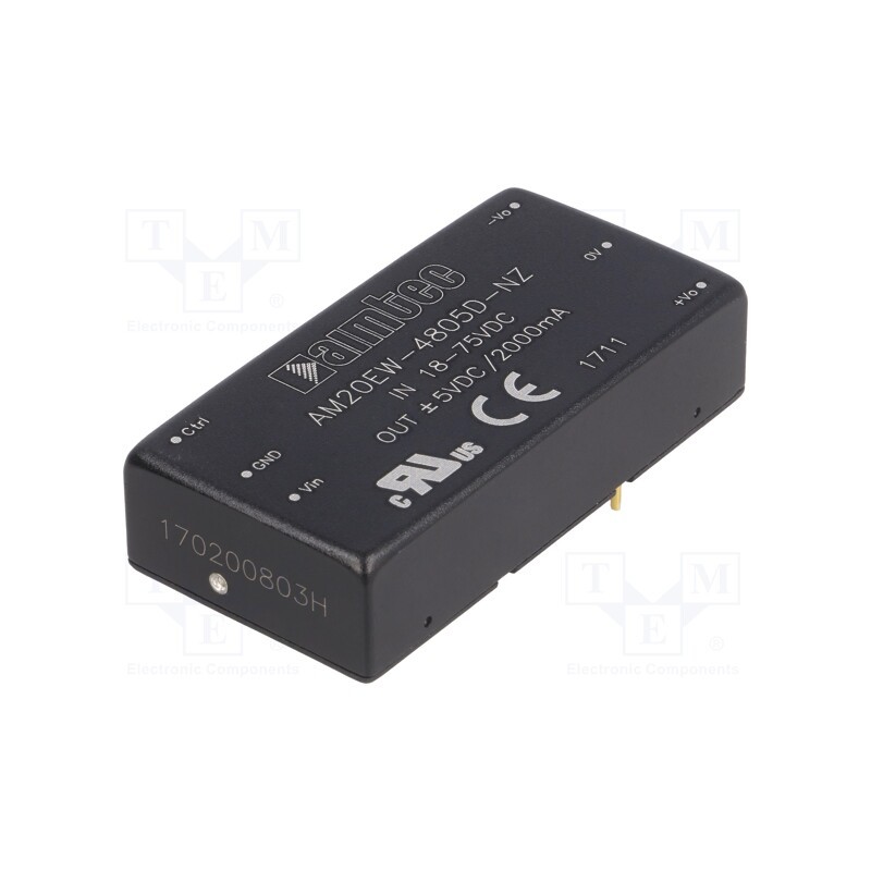 1 pcs x AIMTEC - AM20EW-4805D-NZ - Converter: DC/DC, 20W, Uin: 18÷75V, Uout: 5VDC, Uout2: -5VDC, Iout: 2A