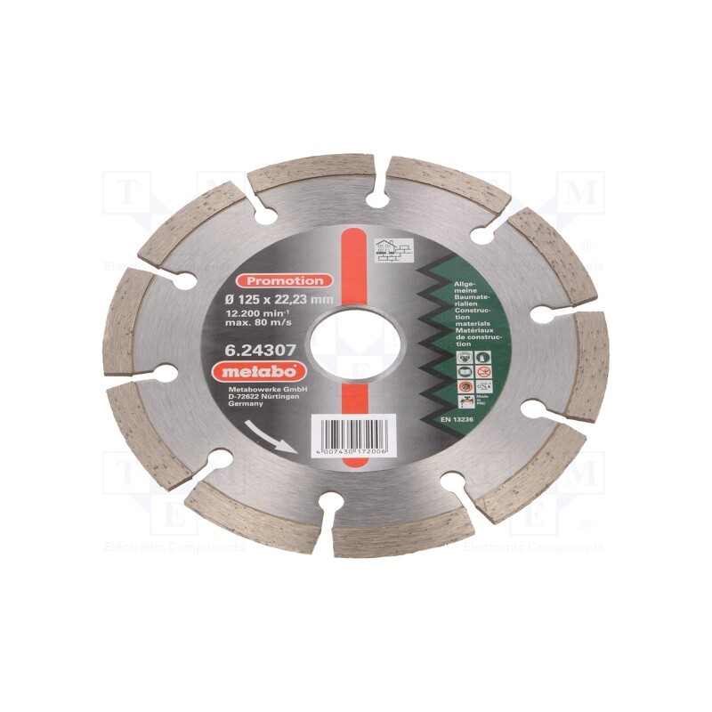 1 pcs x METABO - 624307000 - Cutting diamond wheel, Ø: 125mm, Øhole: 22.23mm