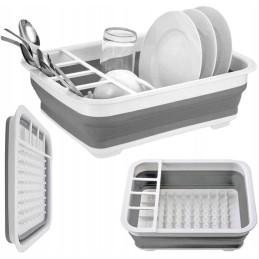 Foldable silicone dish dryer with drainer for plates, glasses and cutlery