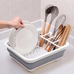 Foldable silicone dish dryer with drainer for plates, glasses and cutlery