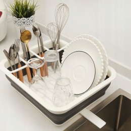 Foldable silicone dish dryer with drainer for plates, glasses and cutlery