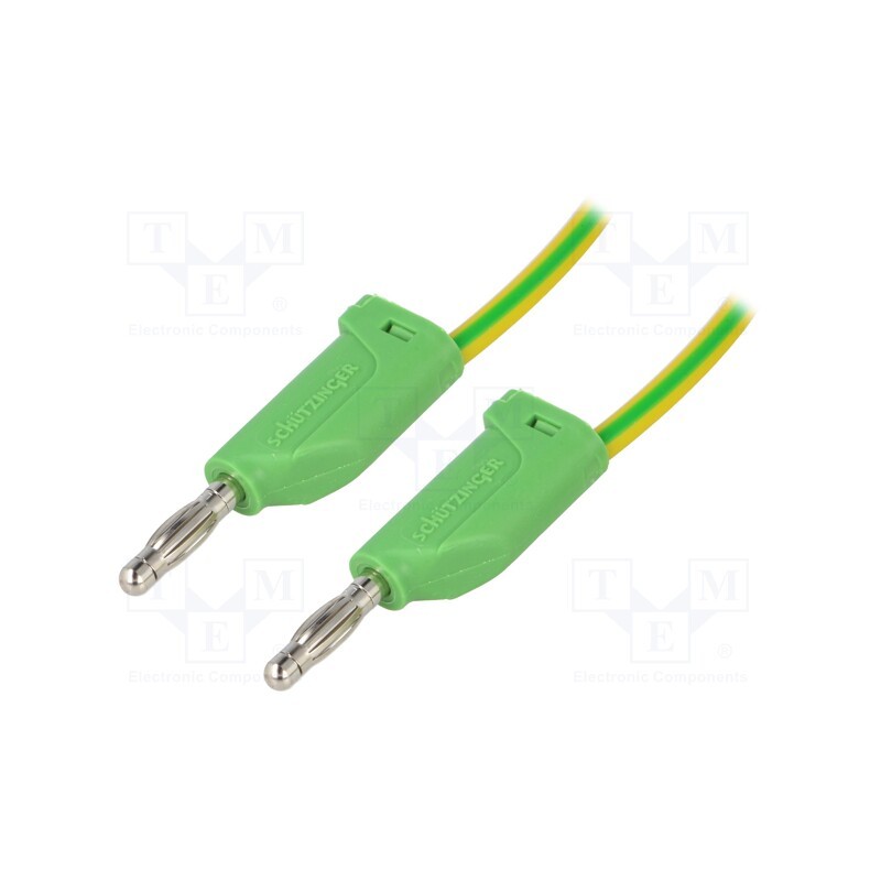 1 pcs x SCHu00dcTZINGER - MFK 15 / 1 / 200 / GNGE - Test lead, 70VDC, 33VAC, 16A, banana plug 4mm,both sides, Len: 2m