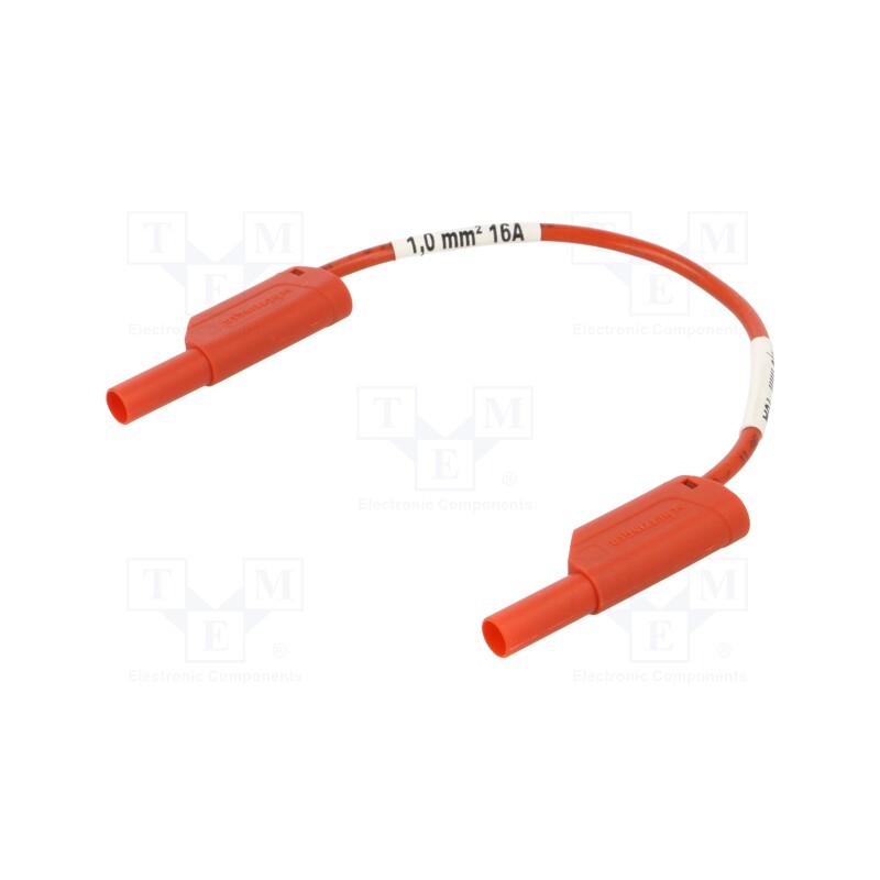 1 pcs x SCHu00dcTZINGER - VSFK 8500 / SIL1 / 25 / RT - Test lead, 16A, banana plug 4mm,both sides, Urated: 1kV, red