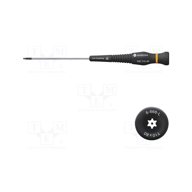 1 pcs x BERNSTEIN - 6-666-L - Screwdriver, Torx® with protection, precision, T10H, ESD