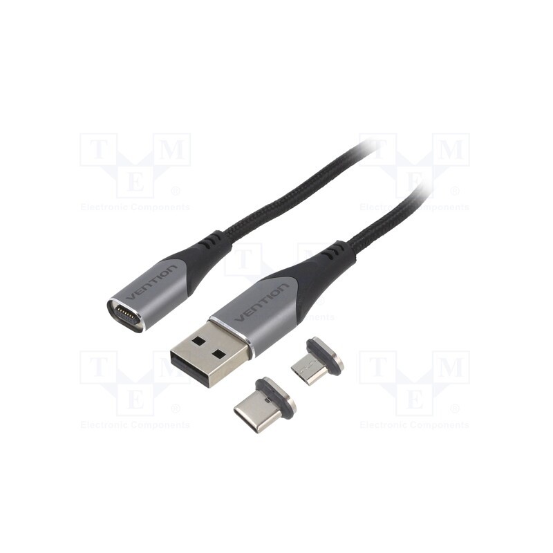 1 pcs x VENTION - CQMHD - Cable, magnetic,USB 2.0, 0.5m, black, Core: Cu,tinned, 480Mbps