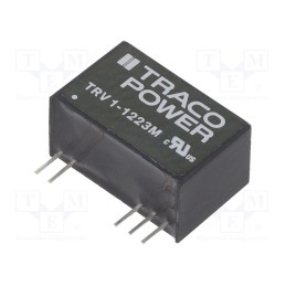 1 pcs x TRACO POWER - TRV 1-1223M - Converter: DC/DC, 1W, Uin: 9.6÷14.4V, Uout: 15VDC, Uout2: -15VDC