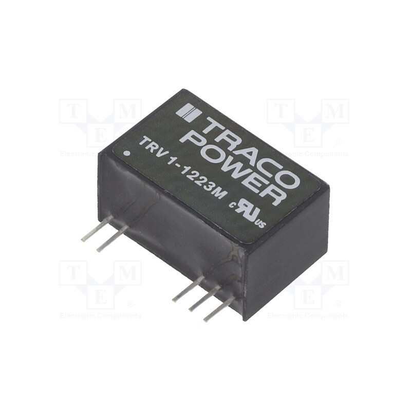 1 pcs x TRACO POWER - TRV 1-1223M - Converter: DC/DC, 1W, Uin: 9.6÷14.4V, Uout: 15VDC, Uout2: -15VDC