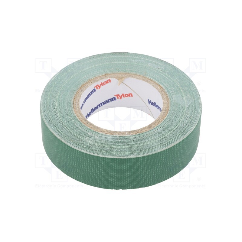 1 rol x HELLERMANNTYTON - 712-00203 HELATAPE TEX - Tape: textile, W: 19mm, L: 10m, Thk: 0.31mm, green, 64N/cm, 10%, rubber