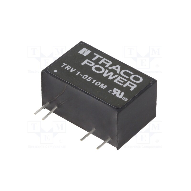 1 pcs x TRACO POWER - TRV 1-0510M - Converter: DC/DC, 1W, Uin: 4.5÷5.5V, Uout: 3.3VDC, Iout: 303mA, SIP9