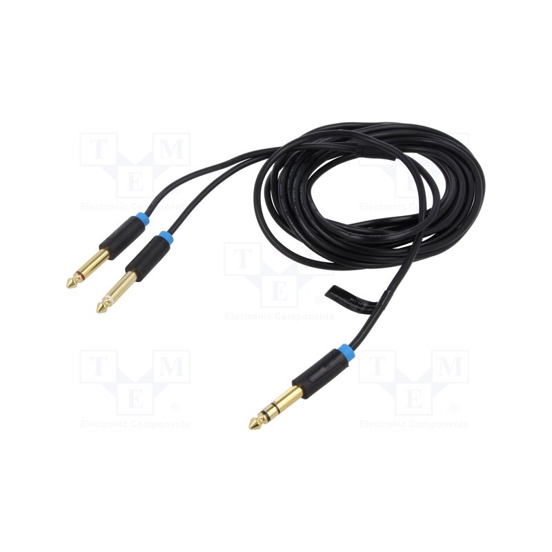 1 pcs x VENTION - BATBJ - Cable, Jack 6.3mm 2pin plug x2,Jack 6,3mm 3pin plug, 5m, black