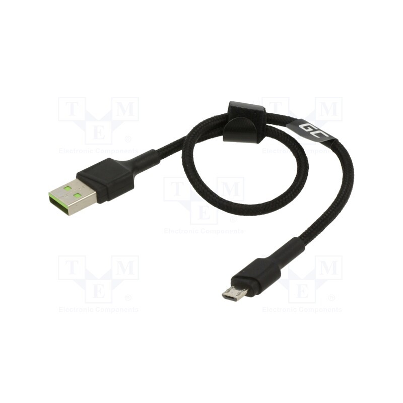 1 pcs x GREEN CELL - KABGC23 - Cable, USB 2.0, USB A plug,USB B micro plug, 0.3m, black, 480Mbps