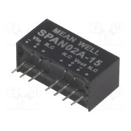 1 pcs x MEAN WELL - SPAN02A-15 - Converter: DC/DC, 2W, Uin: 9÷18V, Uout: 15VDC, Iout: 0÷134mA, SIP8