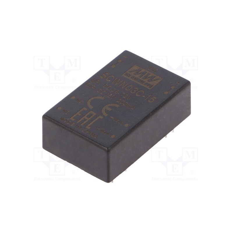 1 pcs x MEAN WELL - SCWN03C-15 - Converter: DC/DC, 3W, Uin: 36÷72V, Uout: 15VDC, Iout: 200mA, DIP24
