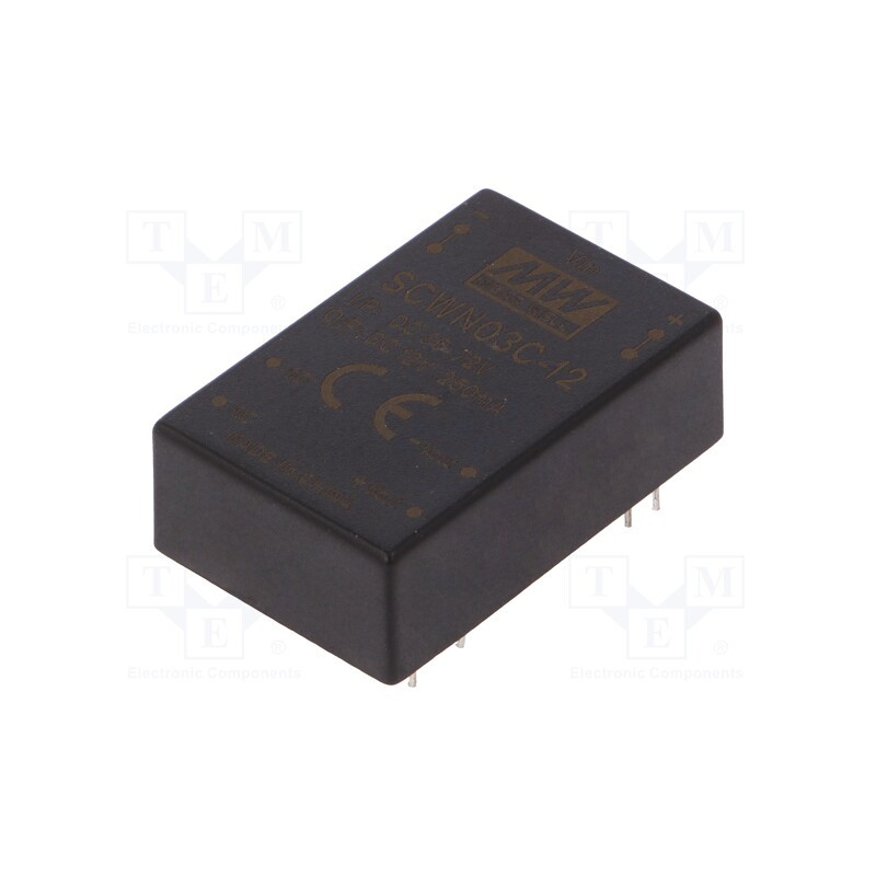 1 pcs x MEAN WELL - SCWN03C-12 - Converter: DC/DC, 3W, Uin: 36÷72V, Uout: 12VDC, Iout: 250mA, DIP24