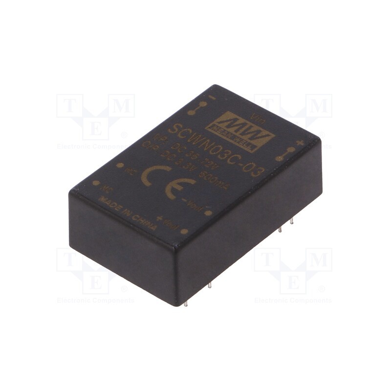 1 pcs x MEAN WELL - SCWN03C-03 - Converter: DC/DC, 3W, Uin: 36÷72V, Uout: 3.3VDC, Iout: 600mA, DIP24