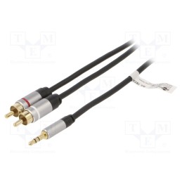 1 pcs x Goobay - 79066 - Cable, Jack 3.5mm 3pin plug,RCA plug x2, 5m, black, Øcable: 4mm