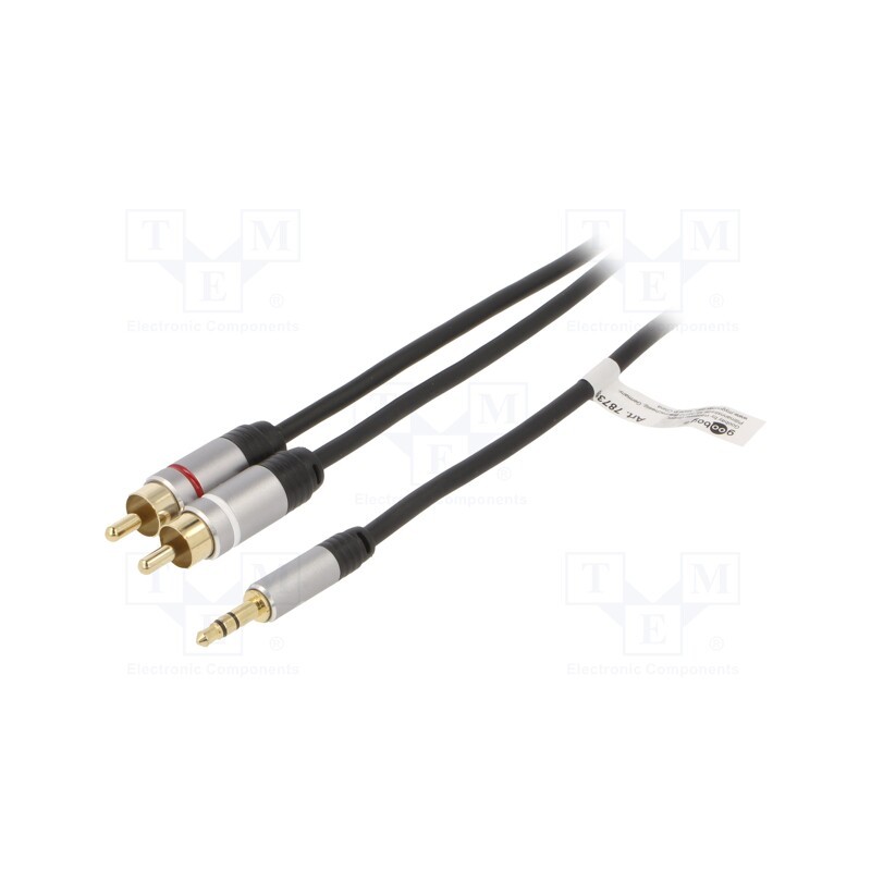 1 pcs x Goobay - 79066 - Cable, Jack 3.5mm 3pin plug,RCA plug x2, 5m, black, Øcable: 4mm