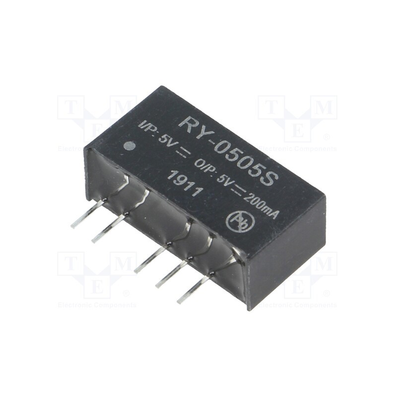 1 pcs x RECOM - RY-0505S - Converter: DC/DC, 1W, Uin: 4.75÷5.25V, Uout: 5VDC, Iout: 200mA, SIP7