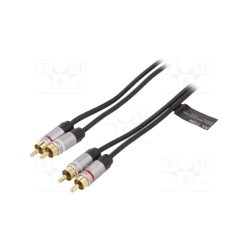 1 pcs x Goobay - 77394 - Cable, RCA plug x2,both sides, 3m, Plating: gold-plated, black